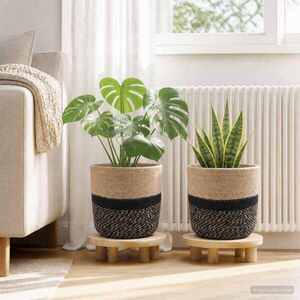 Imagine vidaXL Set de Ghivece pentru Plante 2 buc. Natural și Negru