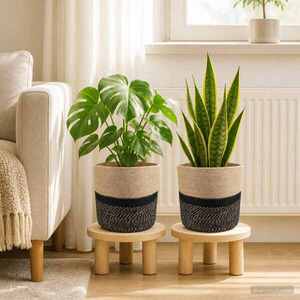 Imagine vidaXL Set de Ghivece pentru Plante 2 buc. Natural și Negru