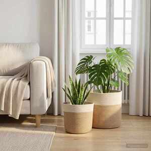 Imagine vidaXL Set de Ghivece pentru Plante 2 buc. Natural și Alb Ø 28 x 28 cm
