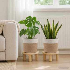 Imagine vidaXL Set de Ghivece pentru Plante 2 buc. Natural și Alb Ø 21 x 21 cm