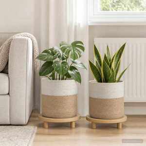 Imagine vidaXL Set de Ghivece pentru Plante 2 buc. Natural și Alb Ø 28 x 28 cm