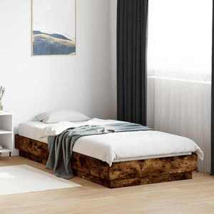 Imagine vidaXL Cadru de pat cu LED Stejar fumuriu 80 x 200 cm Lemn prelucrat