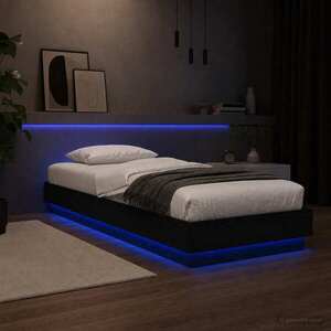 Imagine vidaXL Cadru de pat cu LED Stejar Negru 80 x 200 cm Lemn prelucrat