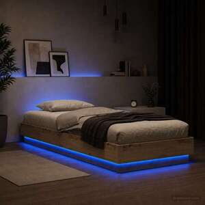 Imagine vidaXL Cadru de pat cu LED Stejar artizanal 80 x 200 cm Lemn prelucrat