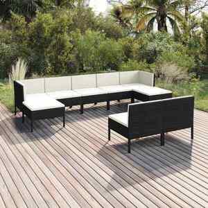 Imagine vidaXL Set mobilier de grădină cu perne, 9 piese, negru, poliratan