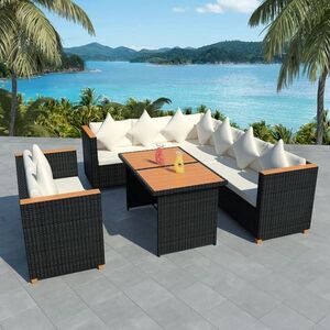 Imagine vidaXL Set mobilier de grădină cu perne, 5 piese, negru, poliratan