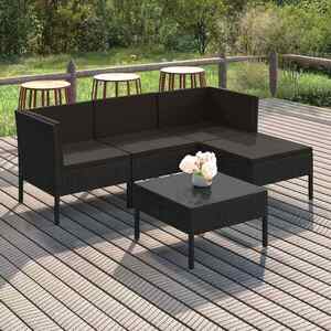 Imagine vidaXL Set mobilier de grădină cu perne, 5 piese, negru, poliratan