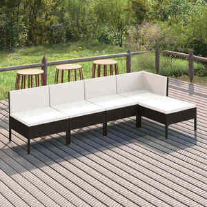 Imagine vidaXL Set mobilier de grădină cu perne, 5 piese, negru, poliratan