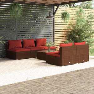 Imagine vidaXL Set mobilier de grădină cu perne, 6 piese, maro, poliratan