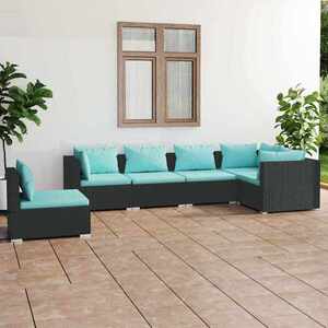 Imagine vidaXL Set mobilier de grădină cu perne, 6 piese, negru, poliratan