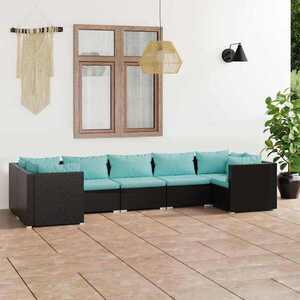 Imagine vidaXL Set mobilier de grădină cu perne, 7 piese, negru, poliratan