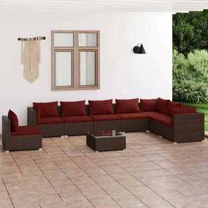 Imagine vidaXL Set mobilier de grădină cu perne, 9 piese, maro, poliratan