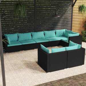 Imagine vidaXL Set mobilier de grădină cu perne, 8 piese, negru, poliratan