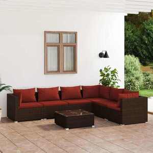 Imagine vidaXL Set mobilier de grădină cu perne, 7 piese, maro, poliratan