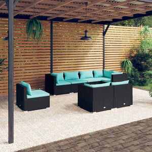 Imagine vidaXL Set mobilier de grădină cu perne, 8 piese, negru, poliratan