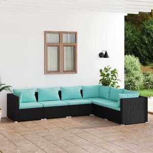 Imagine vidaXL Set mobilier de grădină cu perne, 6 piese, negru, poliratan