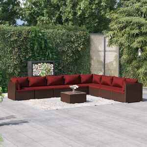 Imagine vidaXL Set mobilier de grădină cu perne, 9 piese, maro, poliratan