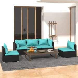 Imagine vidaXL Set mobilier de grădină cu perne, 5 piese, negru, poliratan