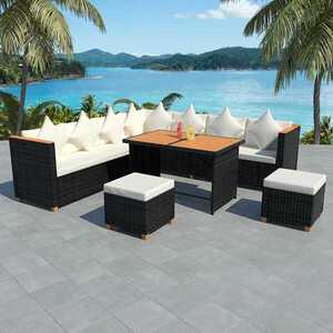 Imagine vidaXL Set mobilier de grădină cu perne, 7 piese, negru, poliratan