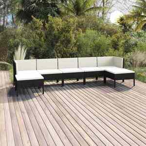 Imagine vidaXL Set mobilier de grădină cu perne, 7 piese, negru, poliratan