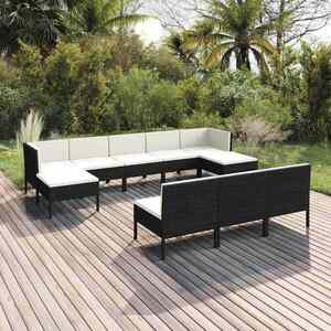 Imagine vidaXL Set mobilier de grădină cu perne, 10 piese, negru, poliratan