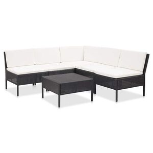 Imagine vidaXL Set mobilier de grădină cu perne, 6 piese, negru, poliratan