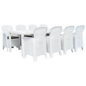 Imagine vidaXL Set mobilier de exterior, 9 piese, alb, plastic, aspect ratan