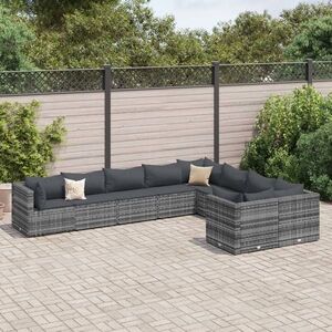 Imagine vidaXL Set canapele de grădină, 9 piese, cu perne, gri, poliratan