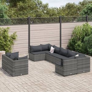 Imagine vidaXL Set canapele de grădină, 9 piese, cu perne, gri, poliratan