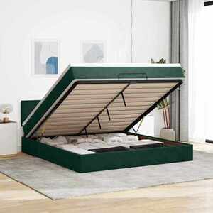 Imagine vidaXL Cadru de pat otoman cu saltea verde închis 160x200cm catifea
