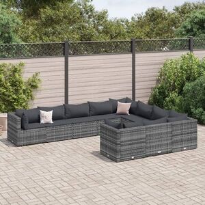 Imagine vidaXL Set mobilier de grădină cu perne, 10 piese, gri, poliratan