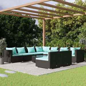 Imagine vidaXL Set mobilier de grădină cu perne, 10 piese, negru, poliratan