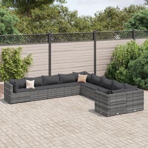 Imagine vidaXL Set mobilier de grădină cu perne, 10 piese, gri, poliratan