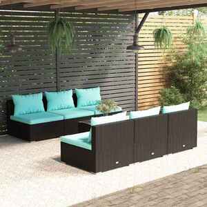 Imagine vidaXL Set mobilier de grădină cu perne, 7 piese, negru, poliratan