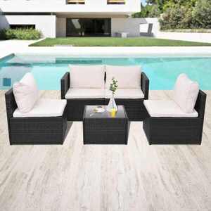 Imagine vidaXL Set mobilier de grădină cu perne, 5 piese, negru, poliratan