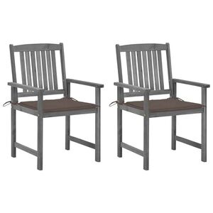 Imagine vidaXL Scaune de grădină cu perne, 2 buc., gri, lemn masiv acacia