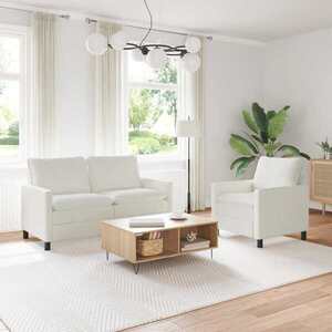 Imagine vidaXL Set de canapea 2 buc. Crem Poliester
