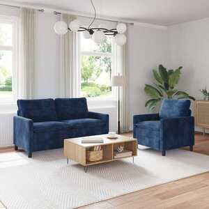 Imagine vidaXL Set de canapea 2 buc. Albastru marin Poliester