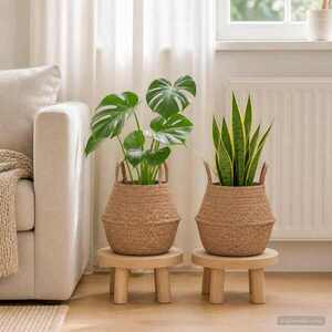 Imagine vidaXL Vază pentru plante cu mânere 2 buc. natural Ø 22 x 20 cm