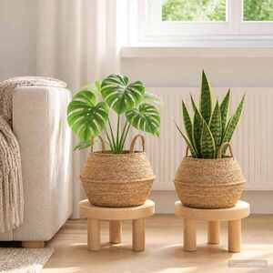 Imagine vidaXL Vază pentru plante cu mânere 2 buc. natural Ø 32 x 32 cm