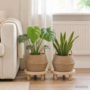 Imagine vidaXL Vază pentru plante cu mânere 2 buc. natural Ø 45 x 36 cm