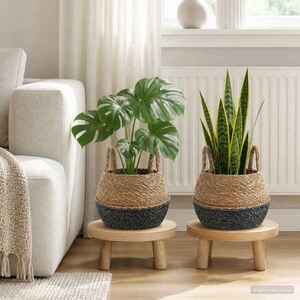 Imagine vidaXL Vază pentru plante cu mânere 2 buc. Negru Ø 22 x 20 cm