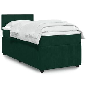 Imagine vidaXL Pat continental cu saltea, verde închis, 80x200 cm, catifea