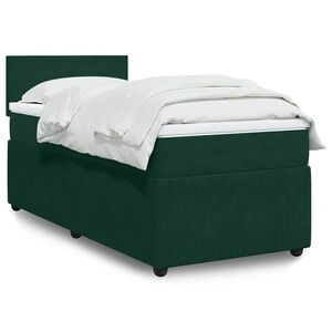 Imagine vidaXL Pat continental cu saltea, verde închis, 80x200 cm, catifea