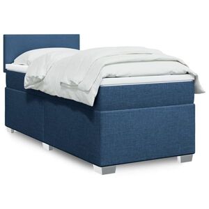 Imagine vidaXL Pat box spring cu saltea, albastru, 90x200 cm, textil