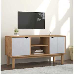 Imagine vidaXL Dulap TV OTTA, maro și alb, 113, 5x43x57 cm, lemn masiv de pin
