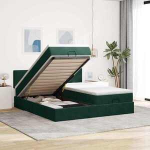 Imagine vidaXL Cadru de pat otoman cu saltele Verde închis 160x200cm catifea