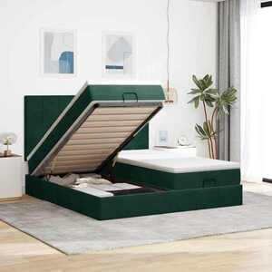 Imagine vidaXL Cadru de pat otoman cu saltele Verde închis 160x200cm catifea