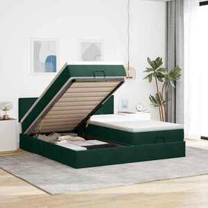 Imagine vidaXL Cadru de pat otoman cu saltele Verde închis 160x200cm catifea