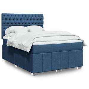 Imagine vidaXL Pat box spring cu saltea, albastru, 140x200 cm, textil